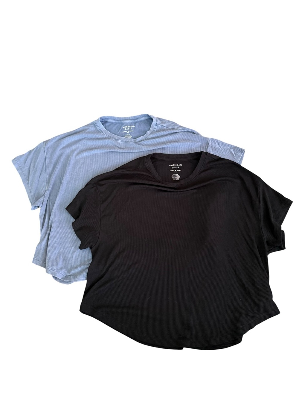 Bundle of American Eagle Soft & Sexy Rib Crew Neck T-Shirts x2 Blue/Black